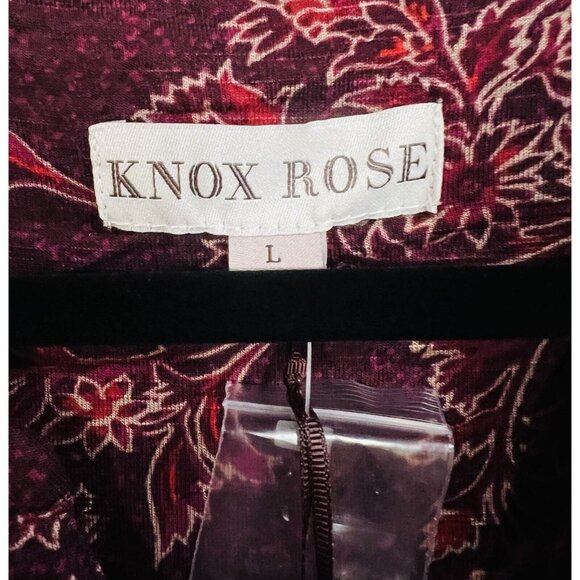 New! Knox Rose🌹Large Blouse Boho Wine Floral Long Sleeve Super Soft Womens NWT - Picture 3 of 6